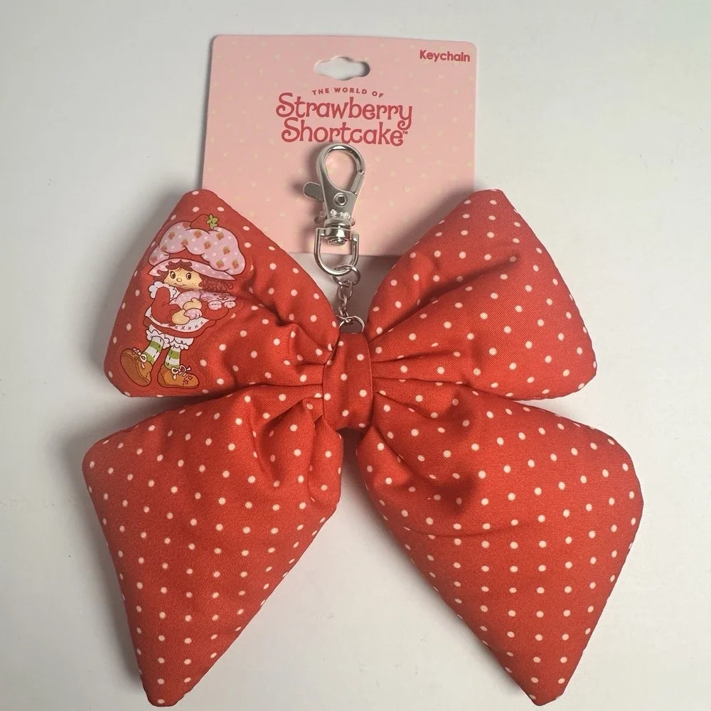 Strawberry Shortcake Red Polka Dot Bow Keychain Bag Charm Cute Kawaii